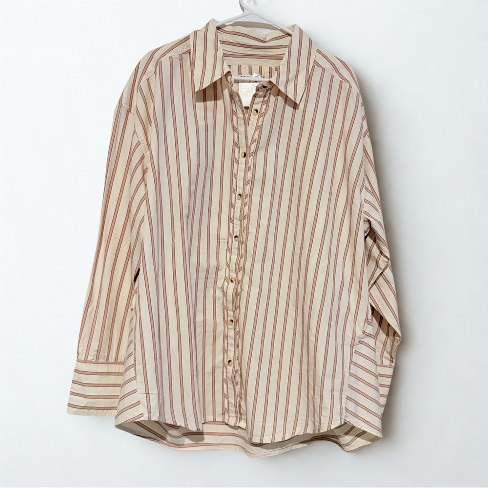 Free People Varsity Vibes Stripe Oversize Cotton Button-Up Shirt LG NWT - Picture 5 of 9